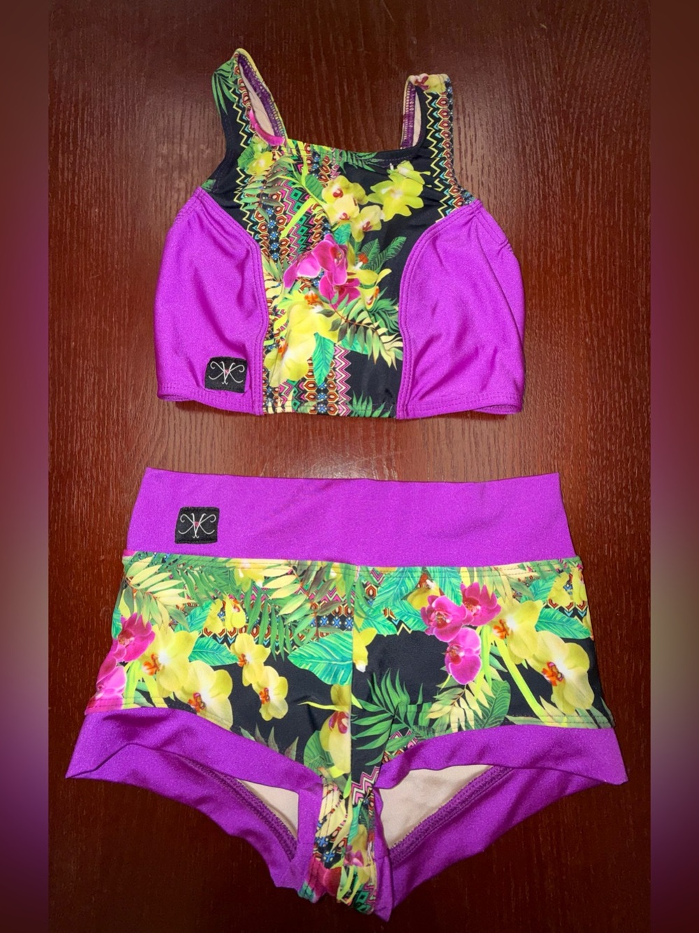 Kandi Kouture Floral Tropical Bra & Shorts Dance Set Size Child Medium (7/8)